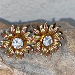 Vintage 40s Van Dell 1/20 12k GF Clear Rhinestoned Floral Screw Back Earrings